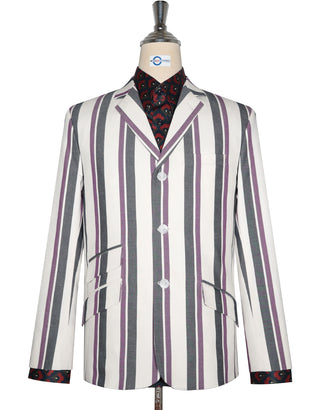 White Purple and Black Striped Blazer