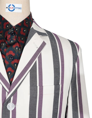 White Purple and Black Striped Blazer