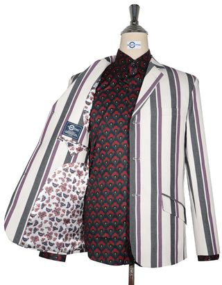 Boating Blazer - White Purple and Black Striped Blazer