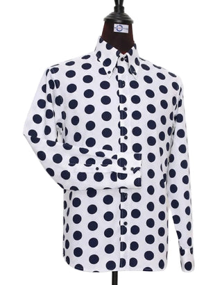 White & Navy Blue Polka Dot Shirt
