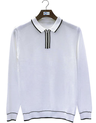 Knitwear - Stripe Tipped Collar Knitted Polo Shirt