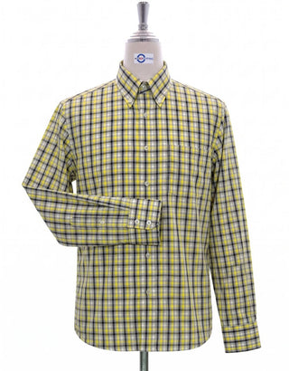 Yellow, Grey & Black Plaid Check Button Down Shirt