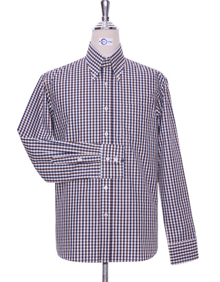 Brown And Navy Blue Gingham Check Shirt