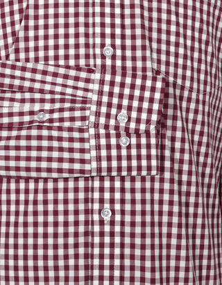 Button Down Shirt - Burgundy Gingham Check Shirt