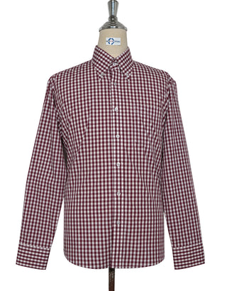 Button Down Shirt - Burgundy Gingham Check Shirt
