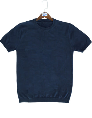 Knitwear - Navy Blue Crew Neck Knitted Polo Shirt