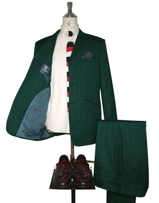 Olive Green Prince Of Wales Check Suit