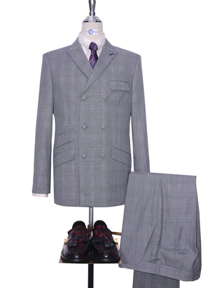 Grey Prince Of Wales Check Double Breasted Suit