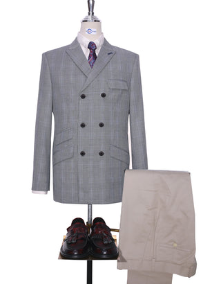 This Jacket Only - Grey Prince Of Wales Check Double Breasted Jacket Size 38R