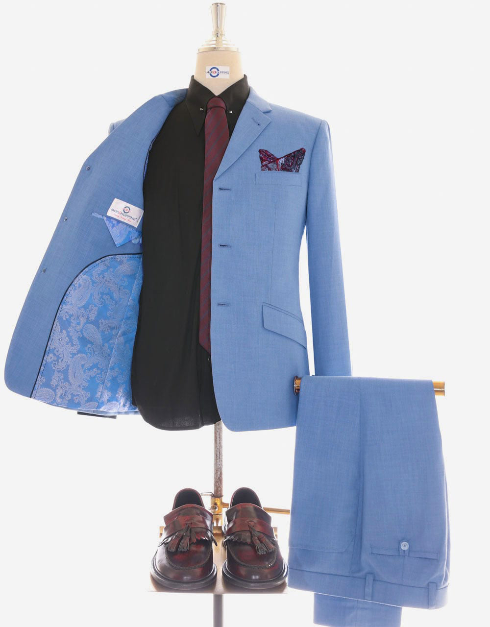 Pale Blue 60s Mod Style Tailored Vintage Suit for Men