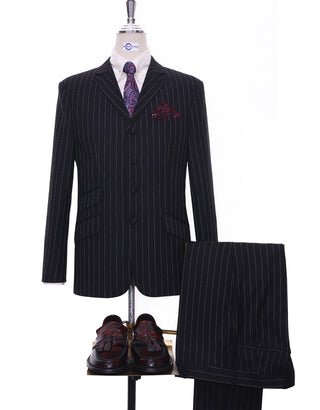 Black and White Pinstripe 4 Button Suit