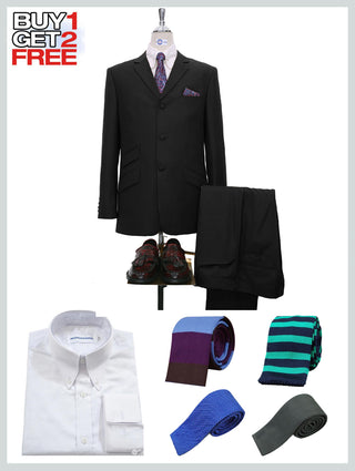 Suit Package | Tailored 3 Button Black Mod Suit For Men