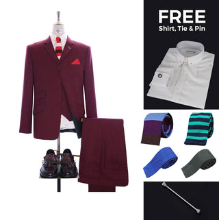 Suit Deals| Buy 1 Burgundy Prince Of Wales Check Suit Get Free 3 Products