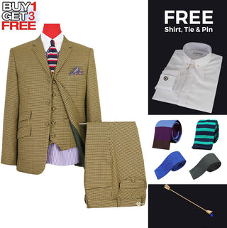 Suit Deals| Buy Brown And Black Houndstooth Suit Get Free 3 Products