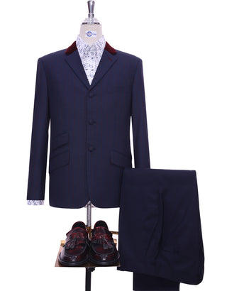 Navy Blue And Burgundy Striped Jacket