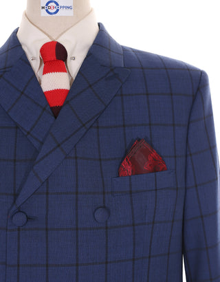 This Suit Only - Navy Blue Windowpane Check Double Breasted Suit