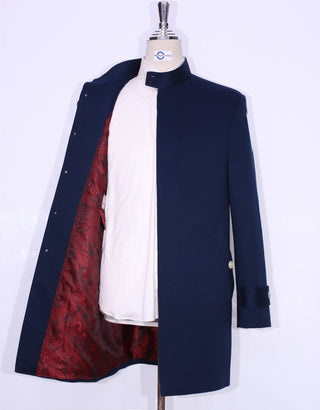 Original Navy Blue Funnel Neck Mac Coat for Men