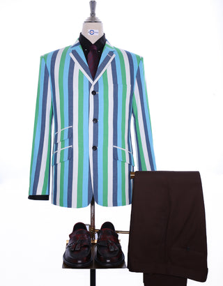 This Jacket Only - Sky Blue and Green Striped Blazer Size 40R