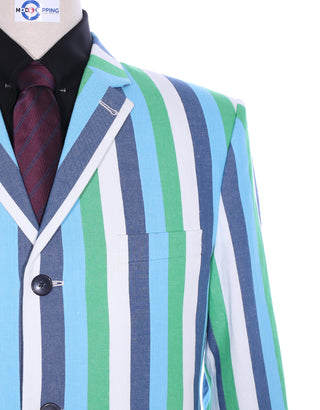 This Jacket Only - Sky Blue and Green Striped Blazer Size 40R