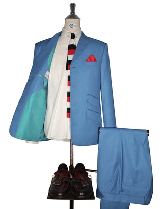 Mod Suit - Vintage Style Sky Blue Shark Skin Suit