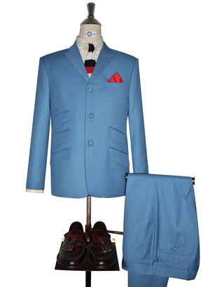 Mod Suit - Vintage Style Sky Blue Shark Skin Suit