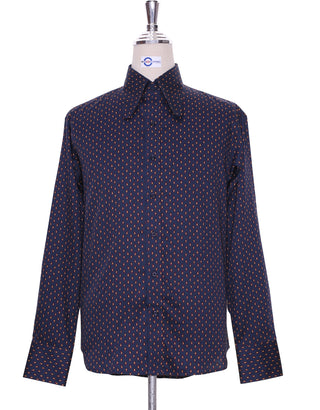 High Penny Collar Shirt | Navy Blue Small Paisley Shirt