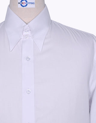 Vintage Style White Tab Collar Shirt