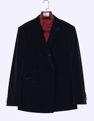 Velvet Jacket - Black Double Breasted Jacket - Modshopping Clothing