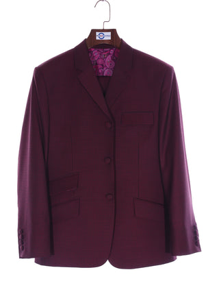 Men's Three Piece Suit - Burgundy Check Suit - Modshopping Clothing