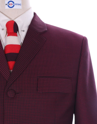 Men's Three Piece Suit - Burgundy Check Suit - Modshopping Clothing