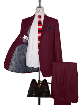 Two Button Suit - Burgundy Prince of Wales Check Suit - Modshopping Clothing