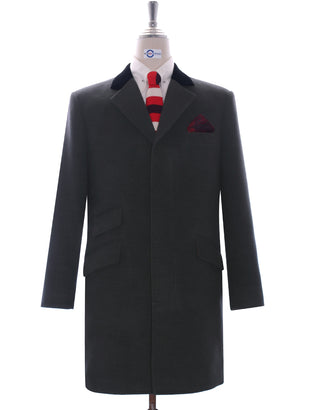 Charcoal Grey Black Velvet Winter Long Coat