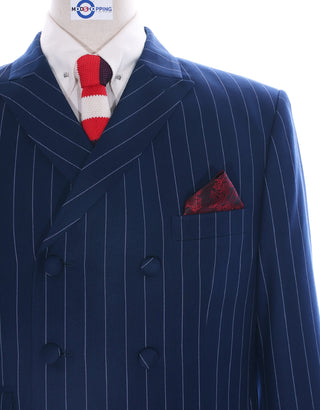 Navy Blue Striped Double Breasted Suit - Modshopping Clothing