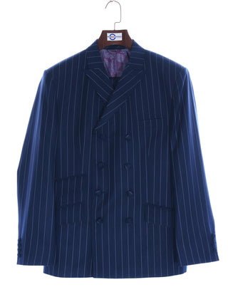 Navy Blue Striped Double Breasted Suit - Modshopping Clothing