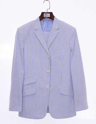 60s Mod Fashion Seersucker Sky Blue Summer Blazer