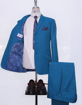 Deep Sky Blue Birdseye Suit - Modshopping Clothing