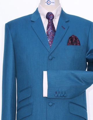 Deep Sky Blue Herringbone Suit - Modshopping Clothing