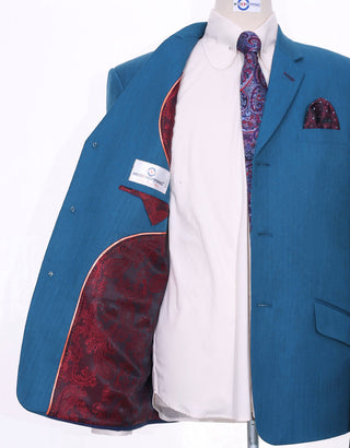 Deep Sky Blue Herringbone Suit - Modshopping Clothing