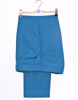 Deep Sky Blue Herringbone 3 Piece Suit - Modshopping Clothing