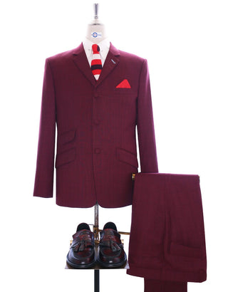 Burgundy Prince Of Wales Check Suit - Modshopping Clothing