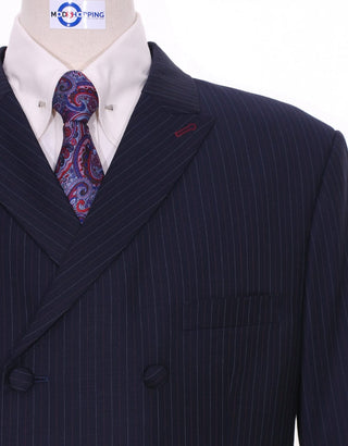 Navy Blue Pinstripe Double Breasted Suit - Modshopping Clothing