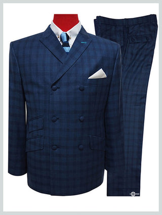 Navy Blue Prince Of Wales Check Suit - Modshopping Clothing