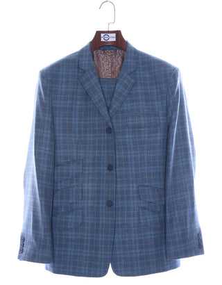 Linen Suit - Blue Prince Of Wales Check Suit - Modshopping Clothing