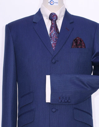 Midnight Blue Herringbone Suit - Modshopping Clothing