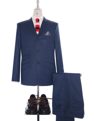 Navy Blue Striped Suit - Modshopping Clothing
