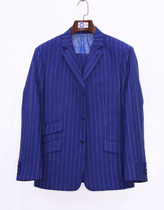 Royal Blue and White Striped Suit - Modshopping Clothing