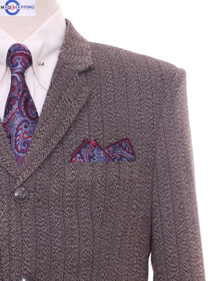 Tweed Suit | Brown Herringbone Tweed Suit - Modshopping Clothing
