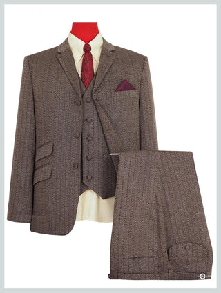 3 Piece Suit | Brown Herringbone Tweed Suit - Modshopping Clothing