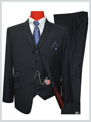 Black and White Pinstripe 3 Piece Suit - Modshopping Clothing