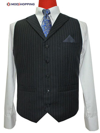 Black and White Pinstripe 3 Piece Suit - Modshopping Clothing